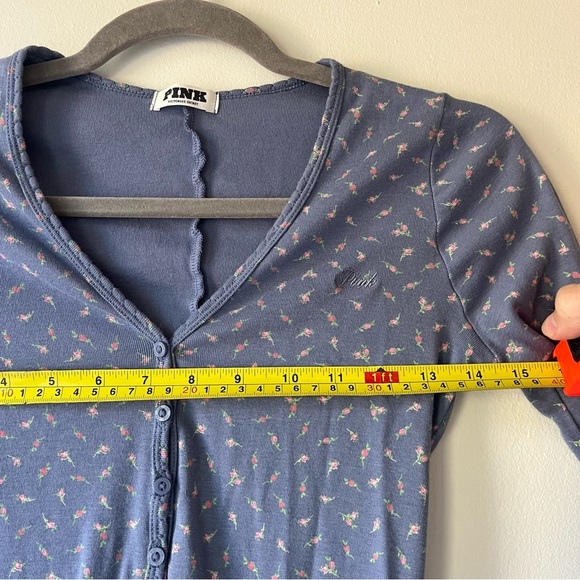 Victoria’s Secret PINK Long Sleeve Floral Button-Up Romper Pajamas XS Blue - Picture 10 of 10
